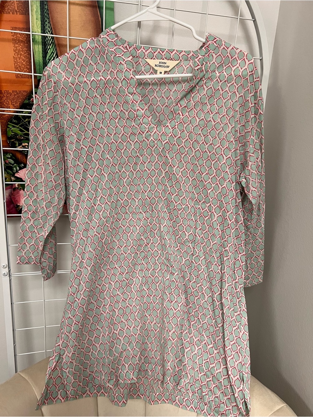 John Robshaw Teal and Pink Geometric Tunic